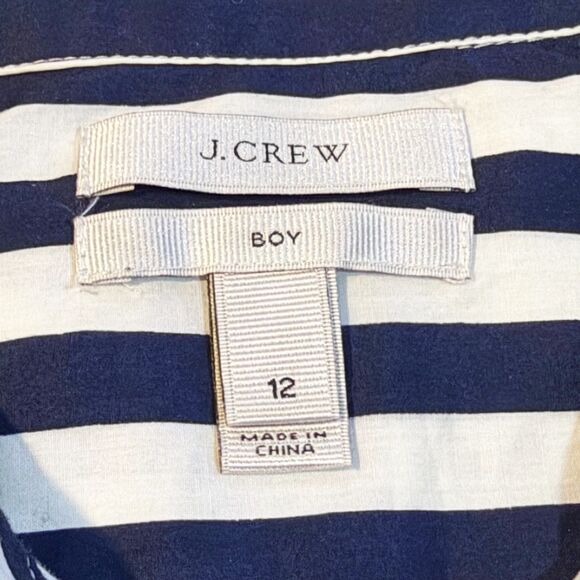 J Crew Navy/White Stripe Button Front Shirt Lightweight Boy Cut- Women's 12 - Picture 6 of 12